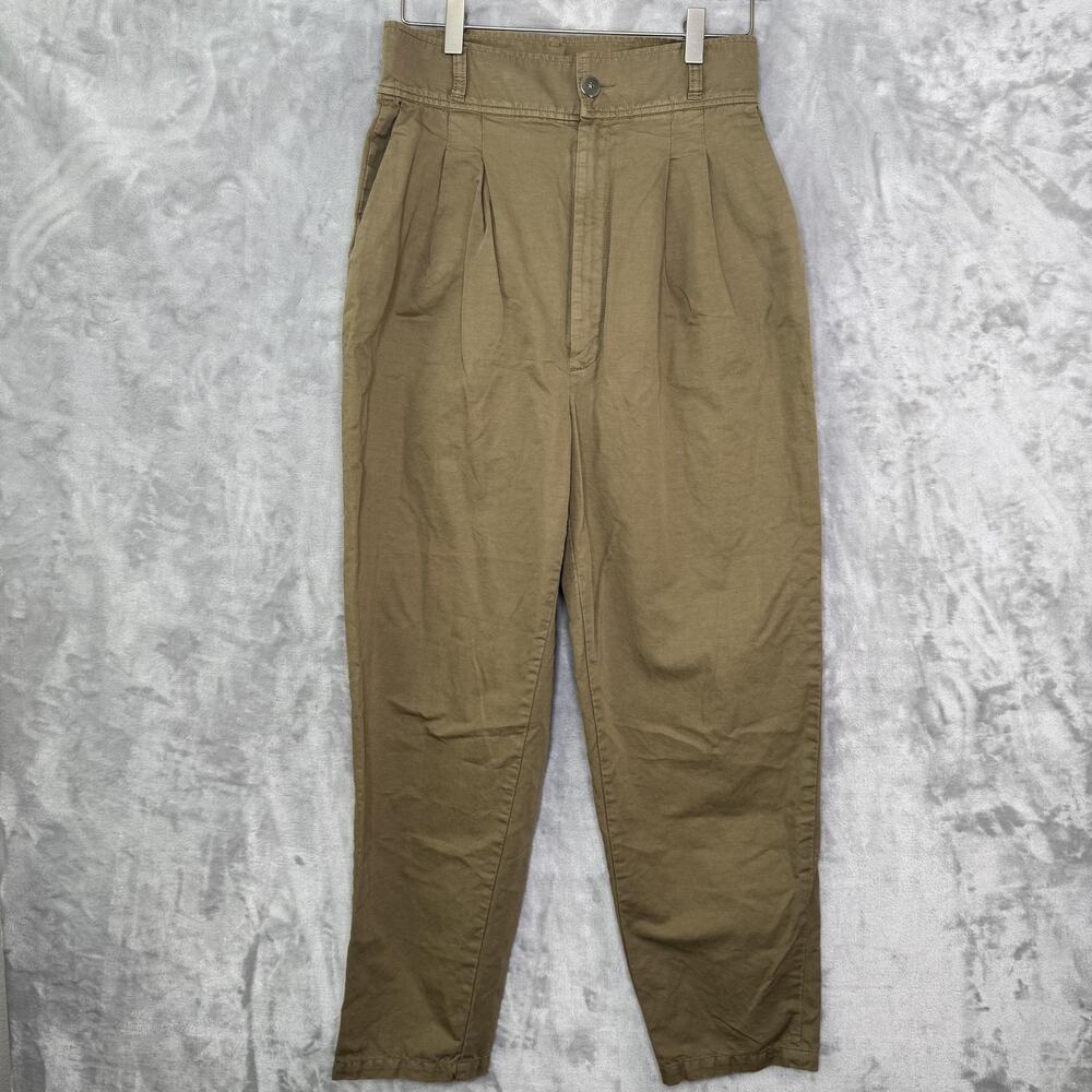 J Brand Pants Womens 27 Olive High Rise Pleated Tapered Linen Blend Pockets